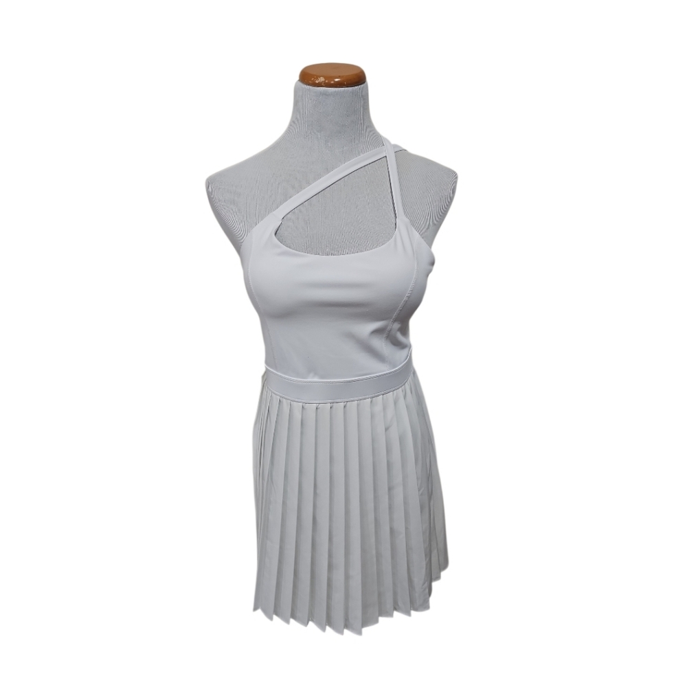 Zella Tiebreak Crossback Pleated Active Dress in White NWT Sz S